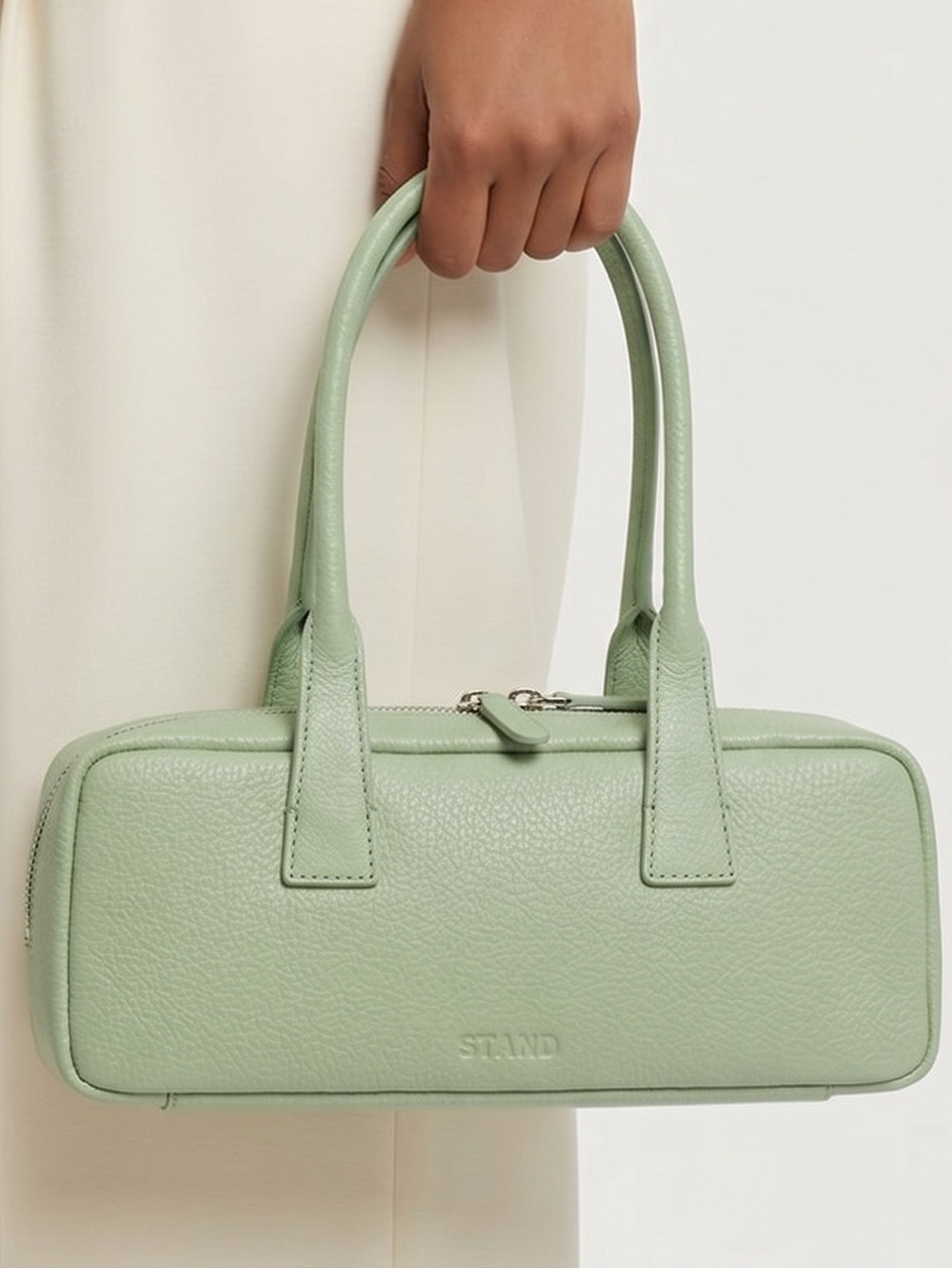 STAUD Pistachio Green Pebbled Leather Mini Top-Handle Bag - Picture 3 of 5